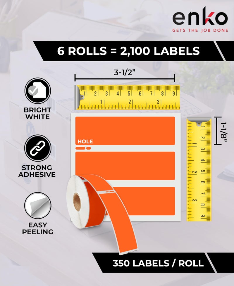 enKo Products enKo [6 Rolls, 2100 Labels] Address, Shipping & Barcode Labels 30252 - Orange (1-1/8" x 3-1/2") Compatible for Dymo LabelWriter & Rollo Printer - Image 3